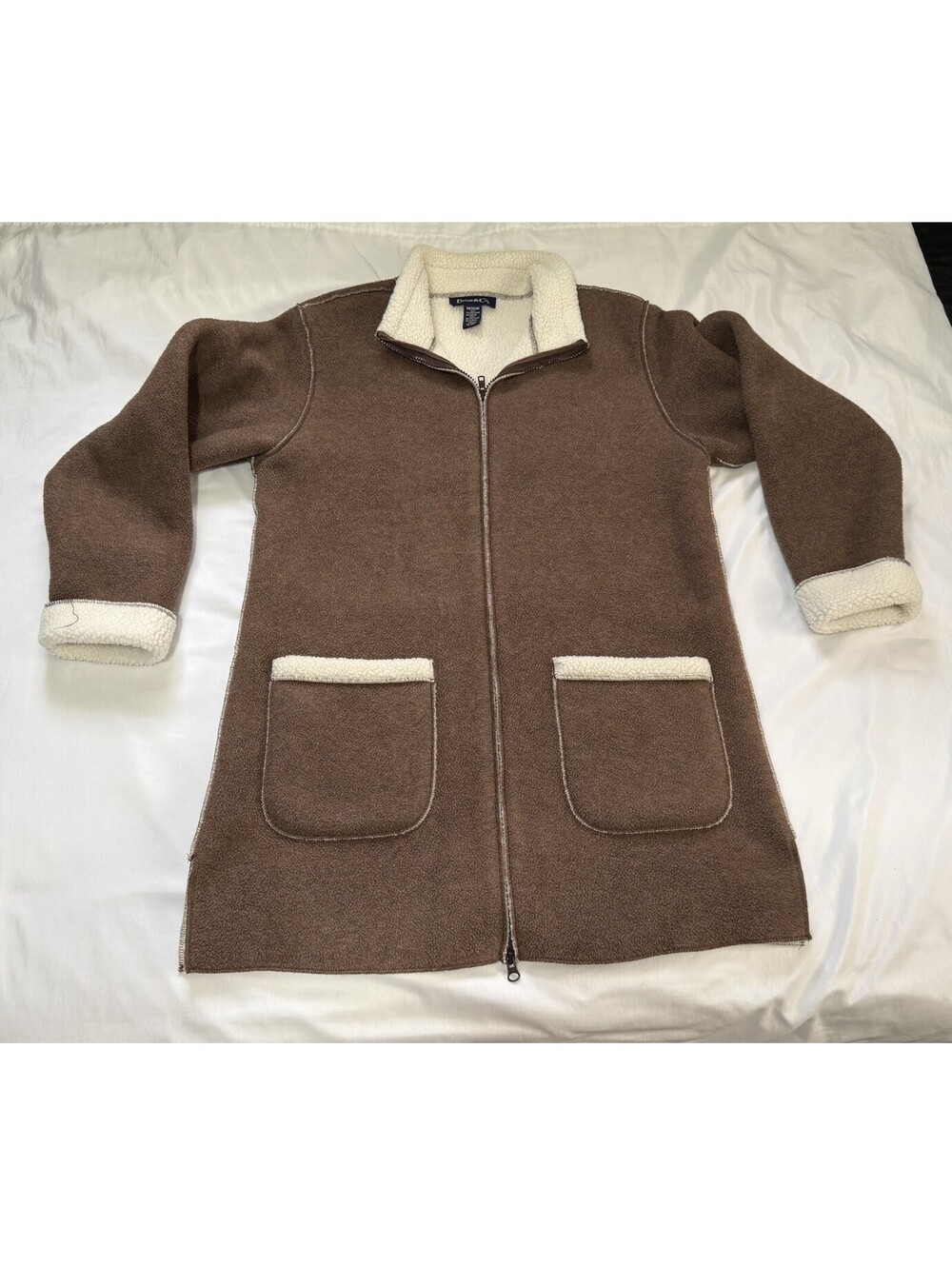 Denim & Co Women’s Medium Sherpa Fleece Jacket Brown Cream Full Zip Cozy
